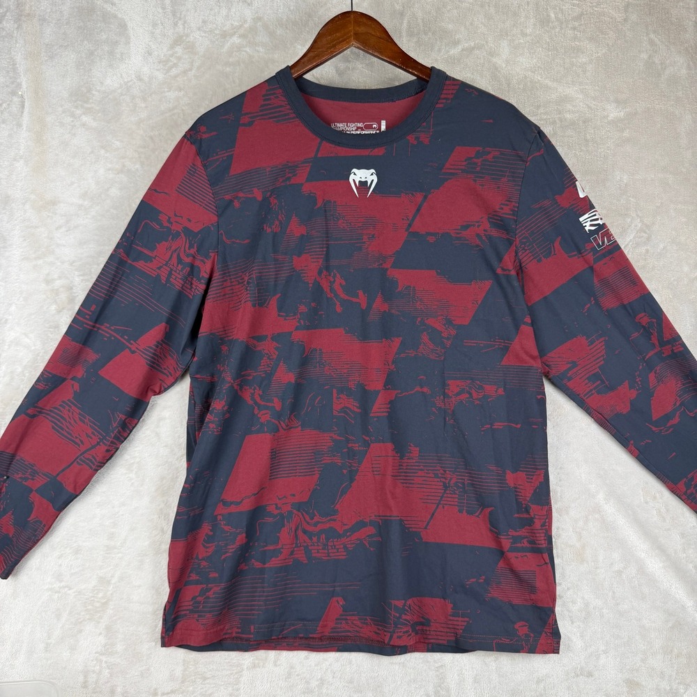 UFC Venum Performance Long Sleeve Shirt XL Red Black Abstract Graphic Mens